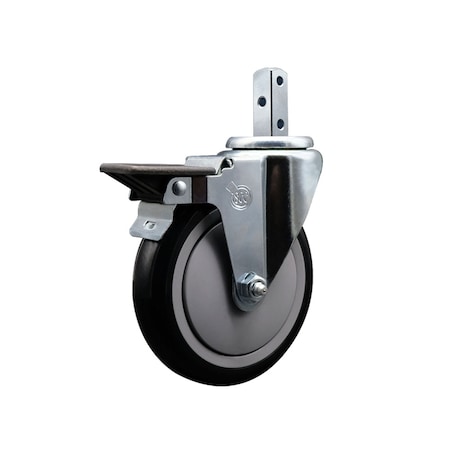 Service Caster 5'' Black Polyurethane Wheel Swivel 3/4'' Square Stem Caster with Brake SCC-SQ20S514-PPUB-BLK-PLB-34